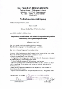 Teilnahmebescheinigung - Fortbildung für Tagespflegepersonal