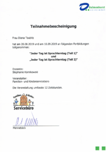 Teilnahmebescheinigung - Sprachlerntag